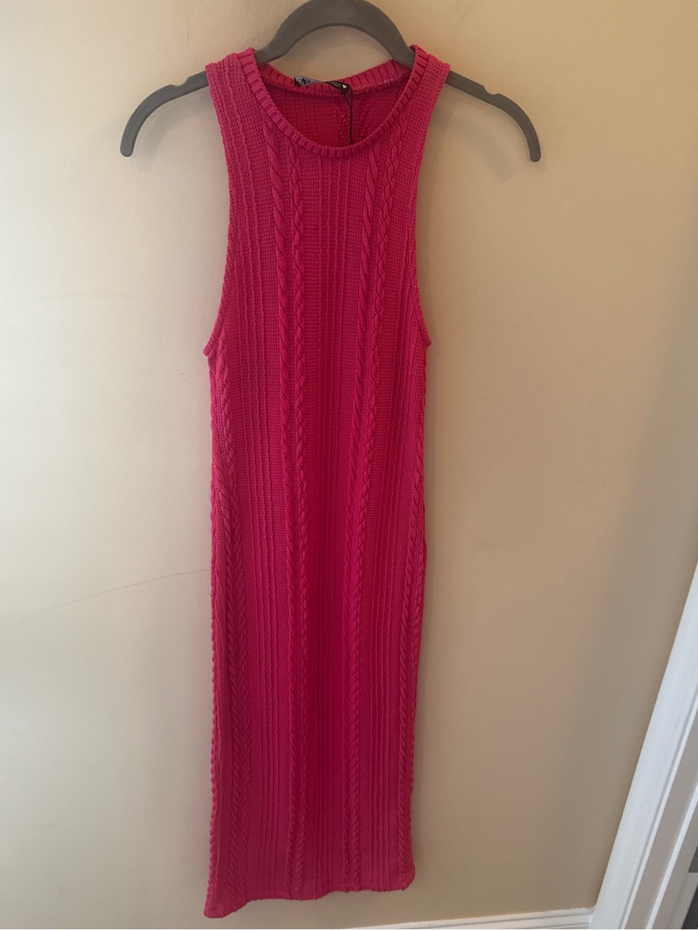 Zara Bodycon pink cable texture sleeveless midi dress size S NWT